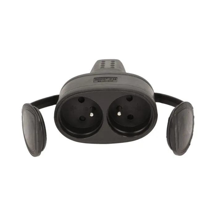 140116-Double rubber plug-in socket with holder, max. wire cross-section – 2,5mm2 , for Belgium and France -ORN