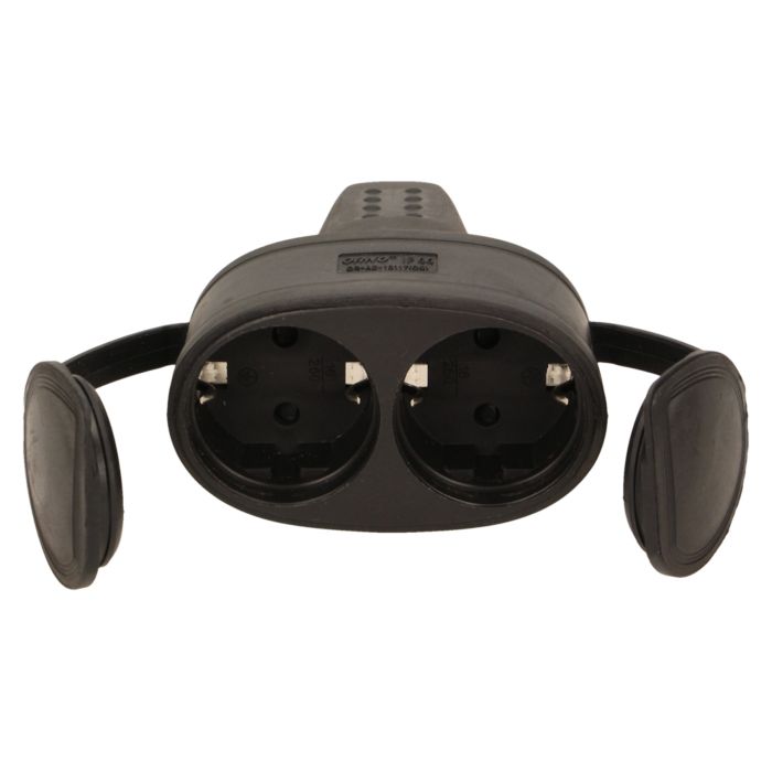 140117-Double rubber plug-in socket with holder, schuko, max. wire cross-section – 2,5mm2, Netherlands and Germany -ORN