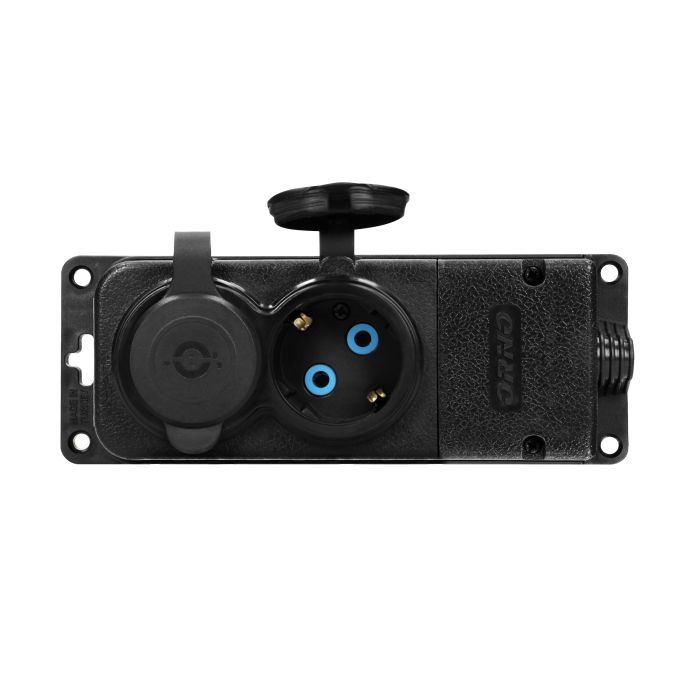140125-Heavy-duty extension socket, rubber, schuko IP44, 2 schuko sockets, very low 5cm profile, for Netherlands and Germany -ORN