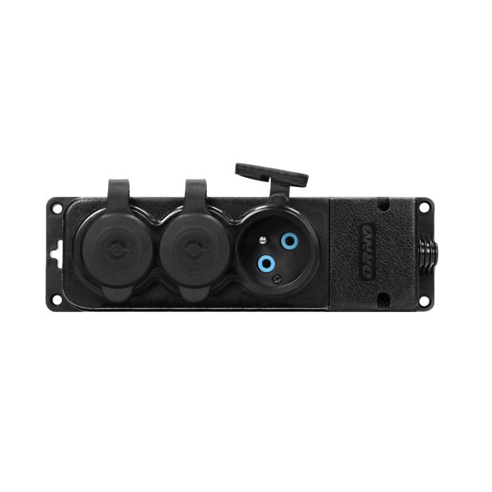 140126-Heavy-duty extension socket, rubber IP44, 3 sockets, very low 5cm profile, for Belgium and France -ORN