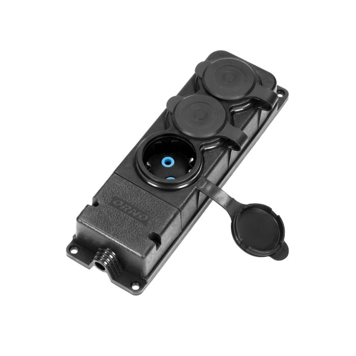 140127-Heavy-duty extension socket, rubber, schuko IP44, 3 schuko sockets, flame-resistant casing, very low 5cm profile-ORN