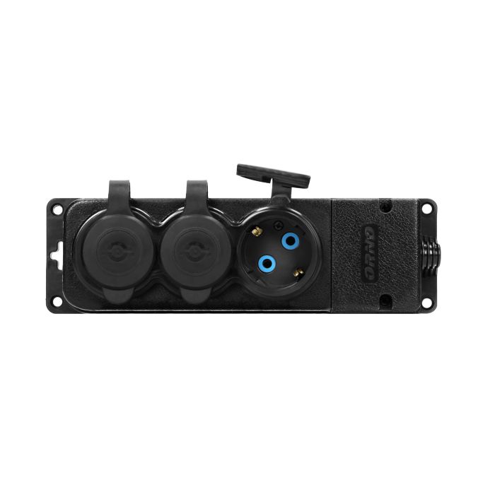 140127-Heavy-duty extension socket, rubber, schuko IP44, 3 schuko sockets, flame-resistant casing, very low 5cm profile-ORN