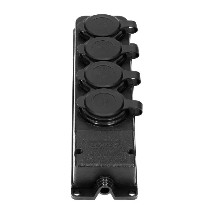 140128-Heavy-duty extension socket, rubber IP44, 4 sockets,  very low 5cm profile, for Belgium and France -ORN