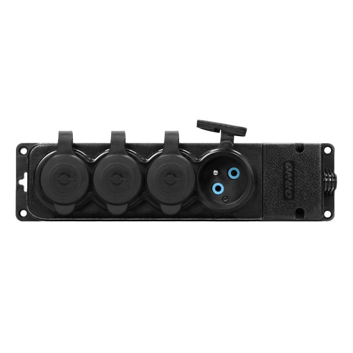 140128-Heavy-duty extension socket, rubber IP44, 4 sockets,  very low 5cm profile, for Belgium and France -ORN