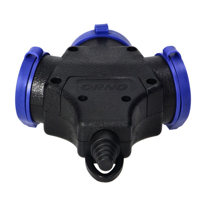 140130- 3-way waterproof extension socket in durable IP44 casing 3x2P+E, 16A, 230V AC, for Belgium and France -ORN