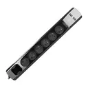140141-Power strip with surge protection and main switch, black 6 sockets, 2 USB chargers, cable 3x1mm2, 3m long, total power consumption of 2300W, for Belgium and France -ORN