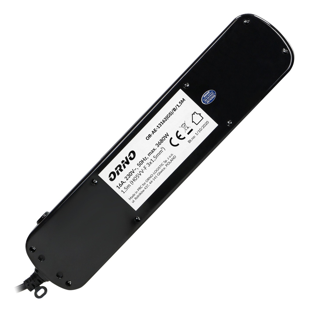 140142-Multiswitch powerstrip, schuko sockets, black with independent ON/OFF switches for 6 schuko sockets , cable 3x1,5mm2, 1.5m long, total power consumption of 3680W, for Netherlands and Germany -ORN