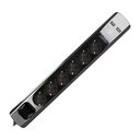 140144-Power strip with surge protection and main switch, schuko, black 6 schuko sockets, 2 USB chargers, cable 3x1,5mm2, 3m long, total power consumption of 3680W, for Netherlands and Germany -ORN