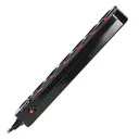 140400-Multiswitch power strip with 6 2P+E sockets, cable 3x1mm², 1.5m long. Thermal protection switch, 10A/230 VAC, black