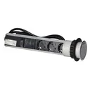 140375-Pop up Ø6cm desk socket with USB charger, 1.8m cable and locking system, 3x2P+E (Schuko), WHITE