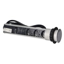140375-Pop up Ø6cm desk socket with USB charger, 1.8m cable and locking system, 3x2P+E (Schuko), WHITE