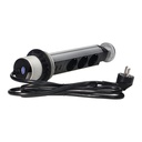 140375-Pop up Ø6cm desk socket with USB charger, 1.8m cable and locking system, 3x2P+E (Schuko), WHITE
