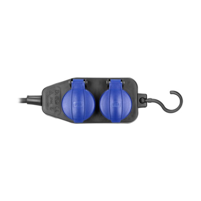 140366-Heavy-duty, splash-proof extension sockets, rubber cord, IP44, H05RR-F 3x1.5mm² - 5m, 2+2 x 2P+E(schuko), for Netherlands and Germany-ORN