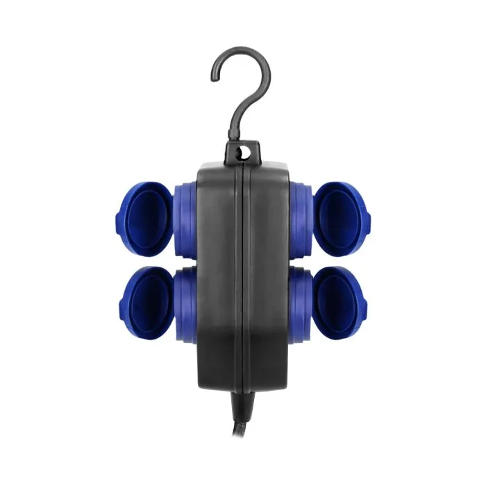 140366-Heavy-duty, splash-proof extension sockets, rubber cord, IP44, H05RR-F 3x1.5mm² - 5m, 2+2 x 2P+E(schuko), for Netherlands and Germany-ORN