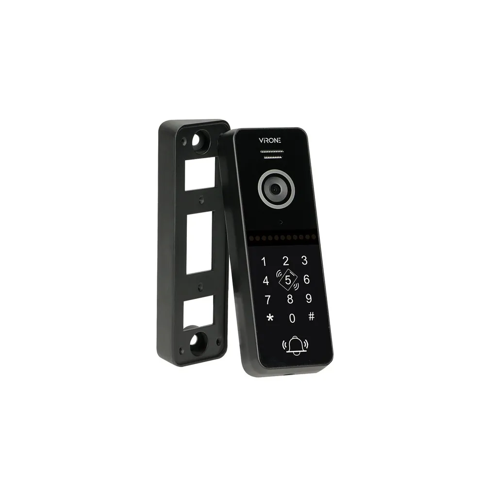 140360-VIFIS FHD video doorphone set (handset-free, code lock, cards/proximity tags reader, mobile app-controlled, DIN rail power supply, black)