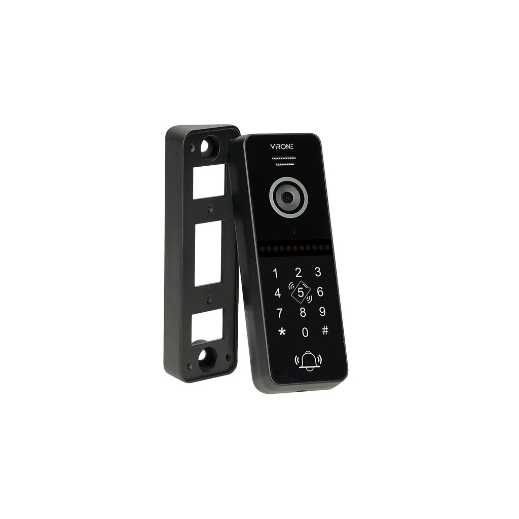 140360-VIFIS FHD video doorphone set (handset-free, code lock, cards/proximity tags reader, mobile app-controlled, DIN rail power supply, black)