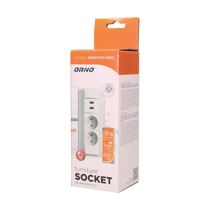 140320- Furniture socket with USB charger, silver-white, for Belgium and France -ORN