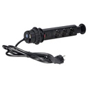 140319- Pop up Ø6cm desk socket with USB charger, 1.8m cable and locking system, 3x2P+E (Schuko), black, for Netherlands and Germany-ORN