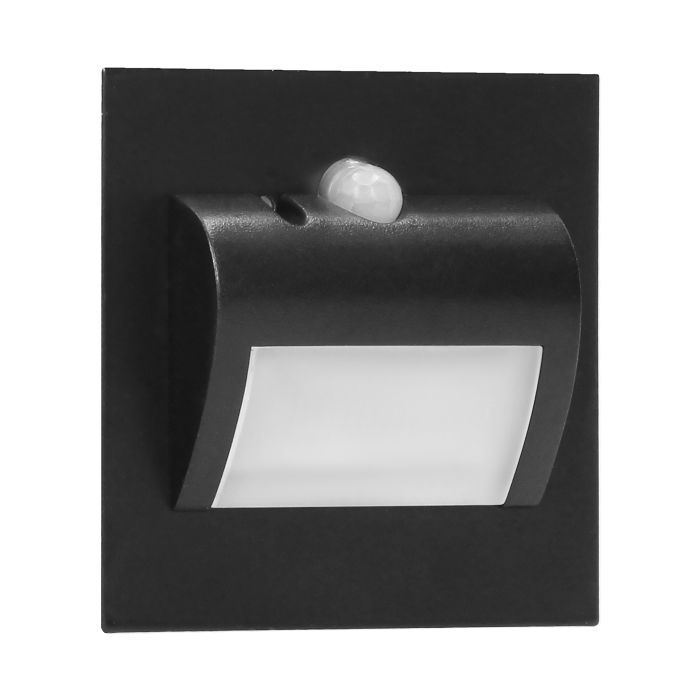 140293-DRACO LED NEW 1.5W, recessed step light, 12VDC, 30lm, 6000K, black, motion and twilight sensor-ORN