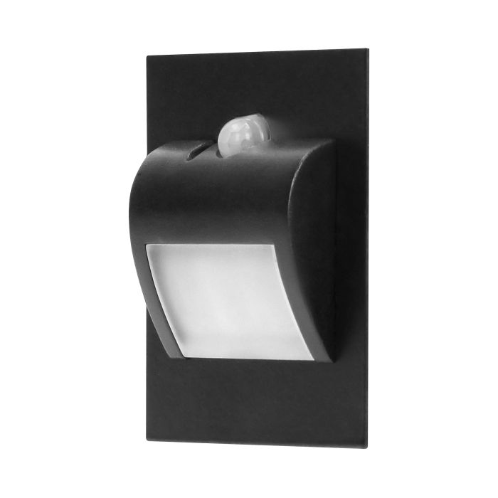 140293-DRACO LED NEW 1.5W, recessed step light, 12VDC, 30lm, 6000K, black, motion and twilight sensor-ORN