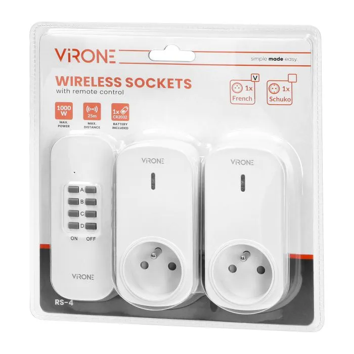 140368-Set of wireless sockets with remote control, 2+1-ORN