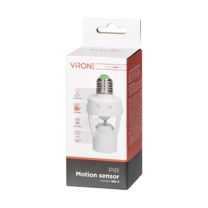 140466 - Lamp bulb socket with PIR motion sensor, 360°, IP20, E27 holder, 1x60W