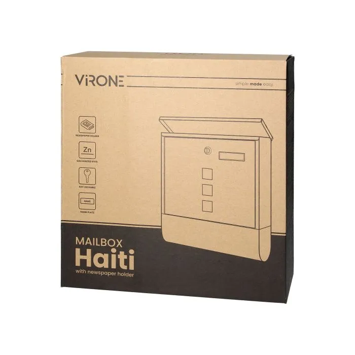 140482 - HAITI mailbox with newspaper holder and name plate, galvanized steel, anthracite