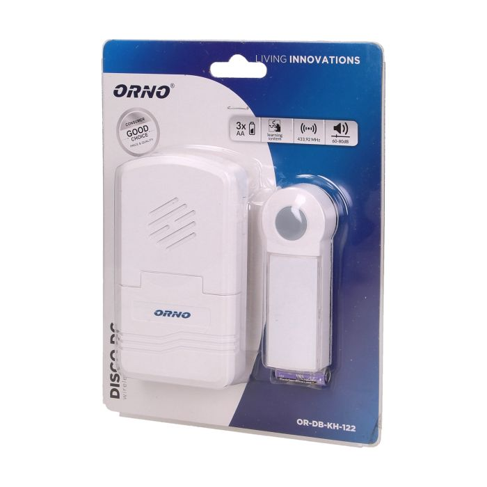 140527 - DISCO DC wireless, battery powered doorbell with learning system range in open field: 70 m, color - white, waterproof button (IP44)