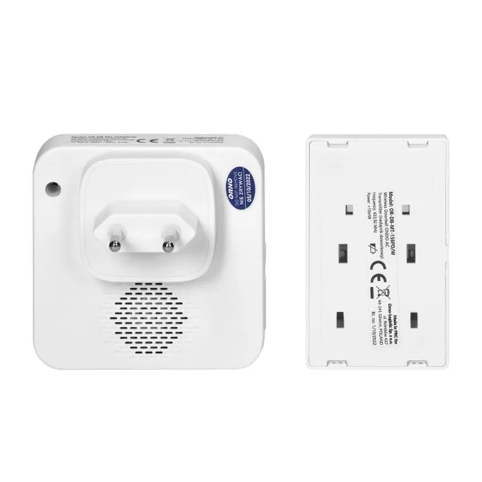 140543 - ONDO AC wireless doorbell, white plug-in system, with battery-free button, learning system, 36 ringtones, operation range up to 200m