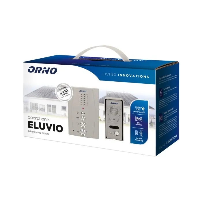140549 - Single family doorphone, handset free, ELUVIO aluminium housing; loudspeaker; wires 4+2; grey indoor unit
