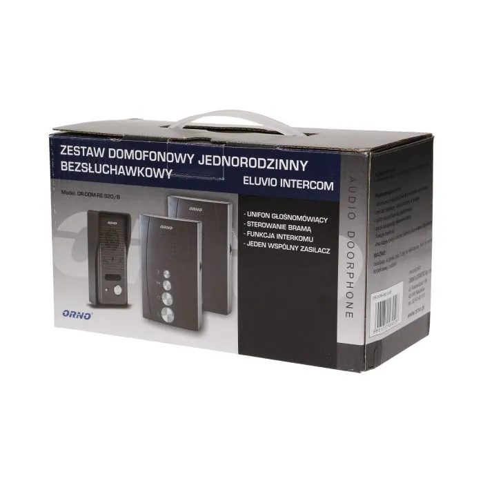 140555 - Single family doorphone, handset free, ELUVIO INTERCOM aluminium housing; surface mounted; wires 4+2; loudspeaker; additional button - gate control function; black indoor unit