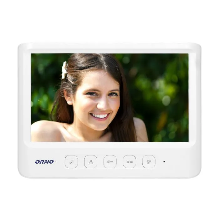 140568 - IMAGO 7" single family videodoorphone, white An ultra slim 7" LCD monitor with smooth adjustment of parameters, 16 selectable ringtones and an additional gate control function. CMOS camera, protective rain cover included.