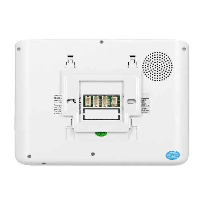 140568 - IMAGO 7" single family videodoorphone, white An ultra slim 7" LCD monitor with smooth adjustment of parameters, 16 selectable ringtones and an additional gate control function. CMOS camera, protective rain cover included.