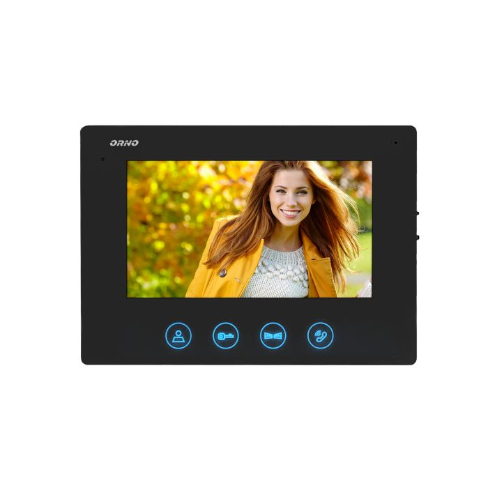 140569 - CERES 7" single family video doorphone, black  set includes an ultra slim 7" LCD monitor with a touch panel an backlit buttons. 16 available ringtones, additional protective hood and name plate, numeric keypad to open the door lock with a code