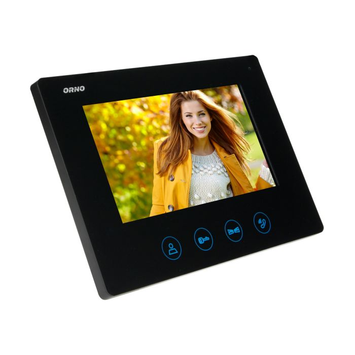 140569 - CERES 7" single family video doorphone, black  set includes an ultra slim 7" LCD monitor with a touch panel an backlit buttons. 16 available ringtones, additional protective hood and name plate, numeric keypad to open the door lock with a code
