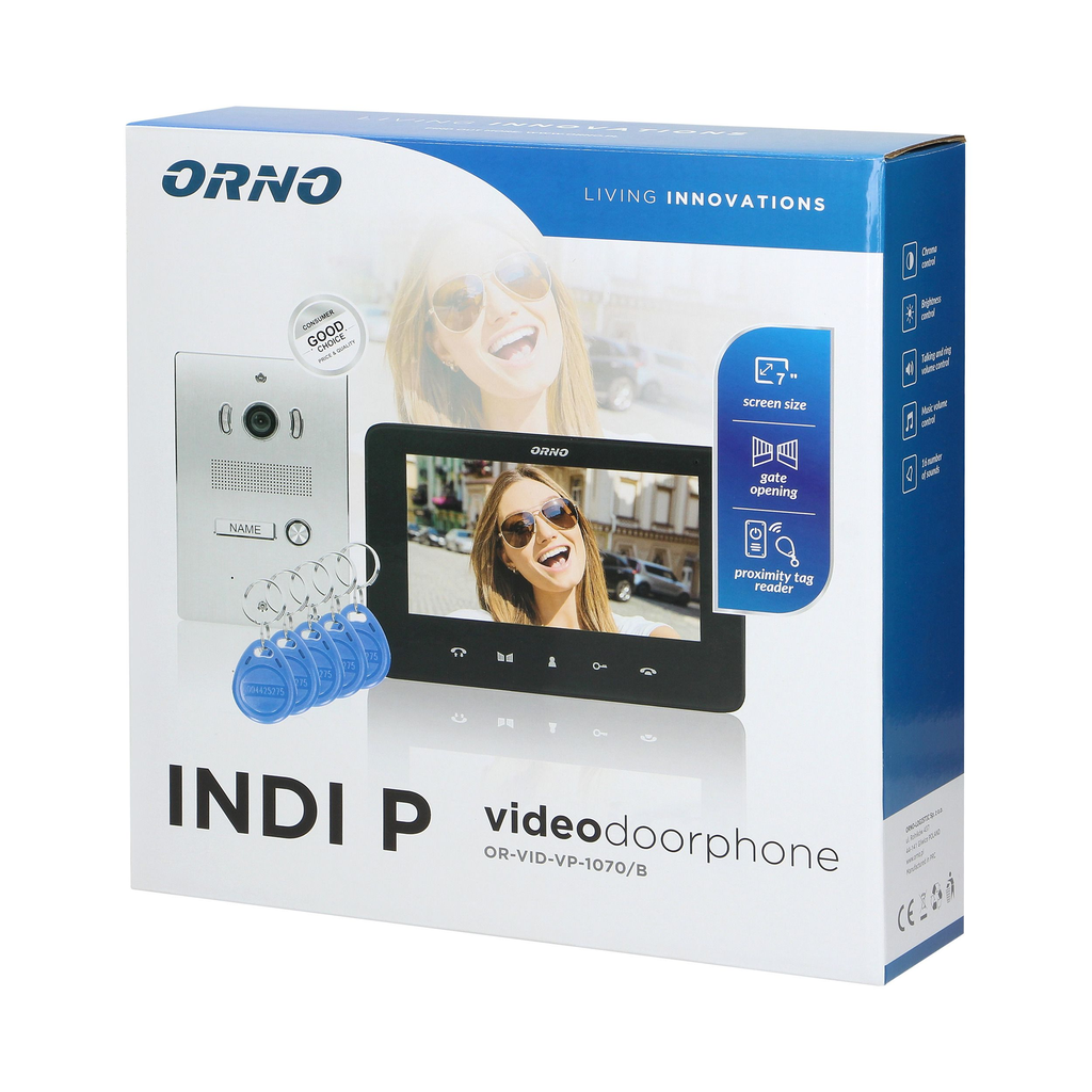 140574 - INDI N 7" single family video doorphone set handset-free with multicolor 7" LCD screen, proximity tags reader and intercom function, flush-mounted