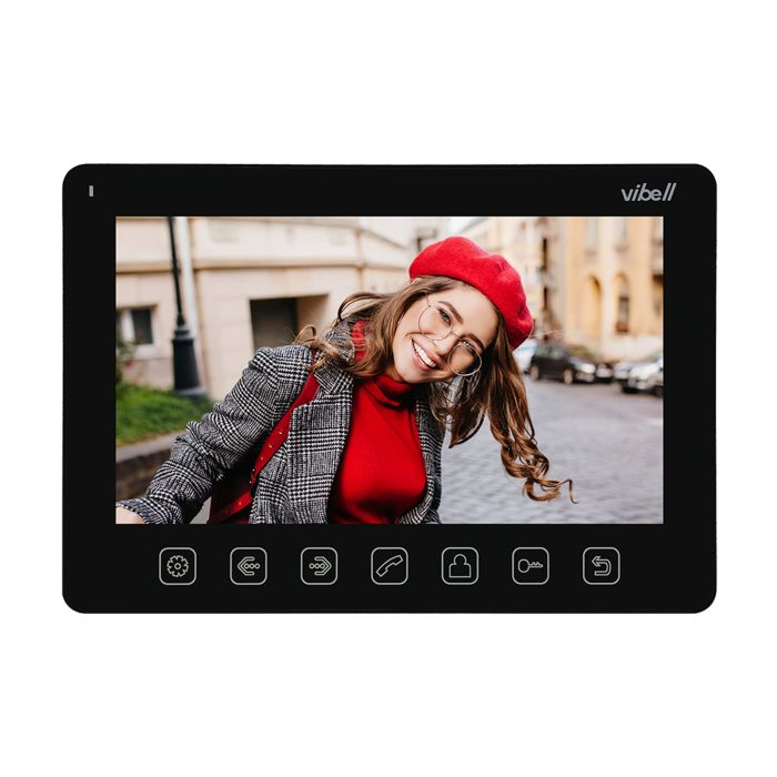 140589 - ALCOR videodoorphone, black set includes a multicolour, ultra-flat 7" LCD monitor, wide-angle video-camera, a user-friendly OSD menu, numeric keypad and a RFID reader.
