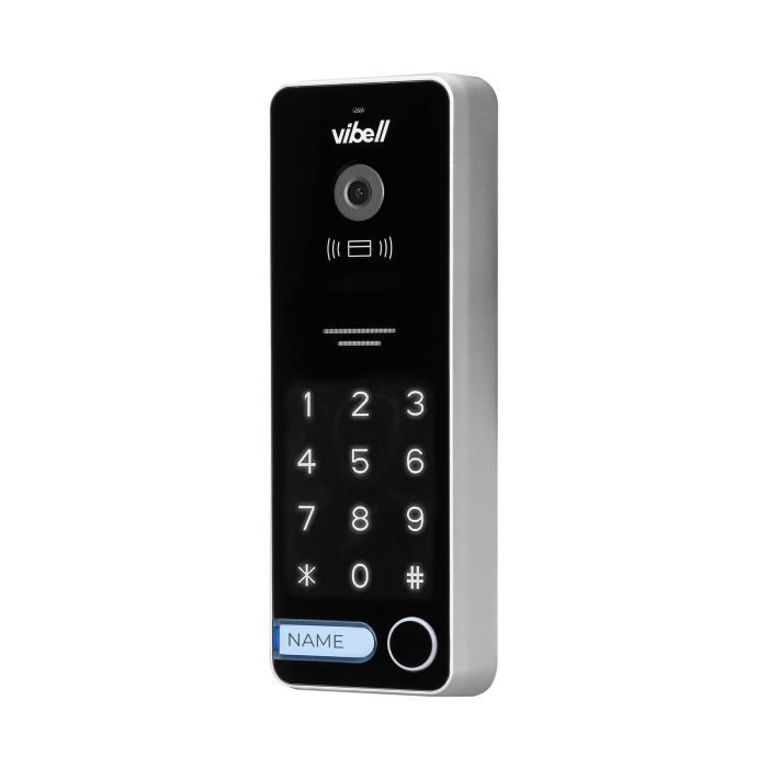 140589 - ALCOR videodoorphone, black set includes a multicolour, ultra-flat 7" LCD monitor, wide-angle video-camera, a user-friendly OSD menu, numeric keypad and a RFID reader.