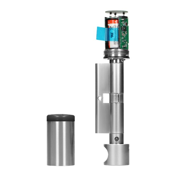 140622 - Double knob cylinder IP65 (40+40) suitable for installation in standard doors, it replaces a standard door cylinder opened with a key; thanks to a smartphone app, the administrator decides who can open the door