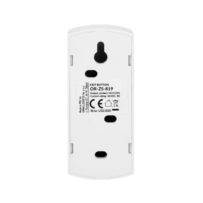 140625 - Door release button A compact push-button designed for access control systems. It is used to open the door equipped with an electric strike. Maximal load: 3A/36VDC. Contact: NO/COM, made of ABS.