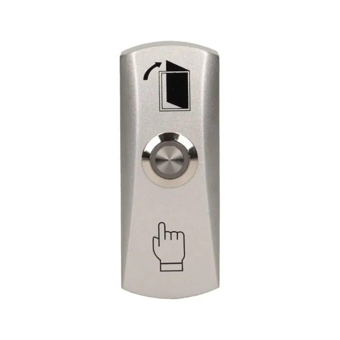 140627 - Exit button with LED backlight, surface mounted Solid, aluminum casing, equipped with a LED backlight button, enables the opening of a door equipped with electric strike