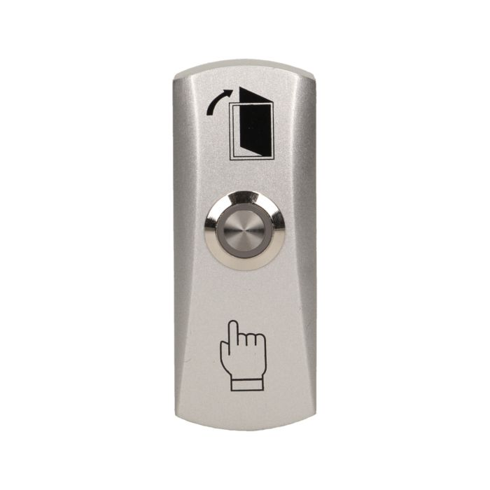 140627 - Exit button with LED backlight, surface mounted Solid, aluminum casing, equipped with a LED backlight button, enables the opening of a door equipped with electric strike
