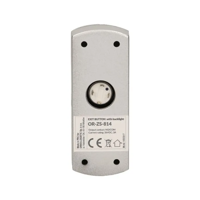140627 - Exit button with LED backlight, surface mounted Solid, aluminum casing, equipped with a LED backlight button, enables the opening of a door equipped with electric strike