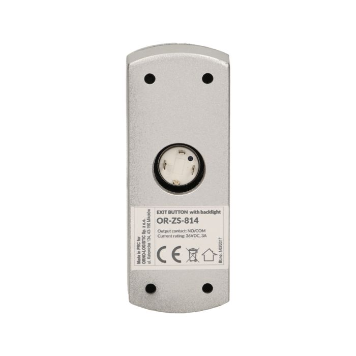 140627 - Exit button with LED backlight, surface mounted Solid, aluminum casing, equipped with a LED backlight button, enables the opening of a door equipped with electric strike