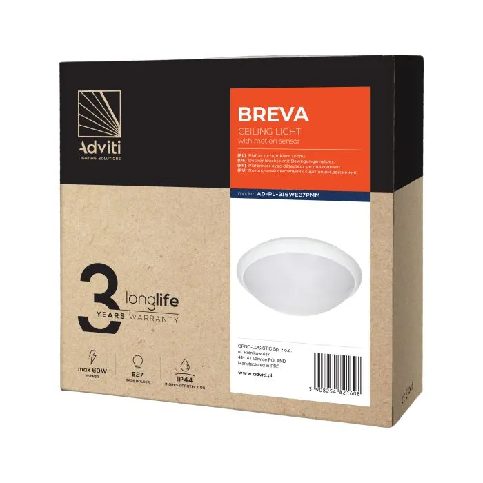 140754 - BREVA, E27 lighting fixture with microwave sensor, IP44