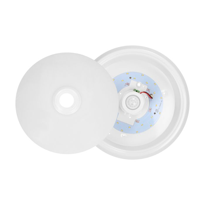 140756 - ZONDA LED 12W, ceiling light, white with motion sensor,  800lm, IP20, 4000K, milky PC
