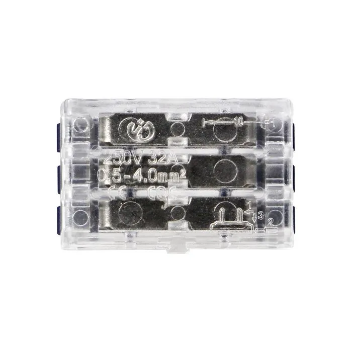 141224 - 3-wire clamp splicing connector, double-sided; for any 0.75-4mm² wire; IEC 250V/32A; 100 pcs.