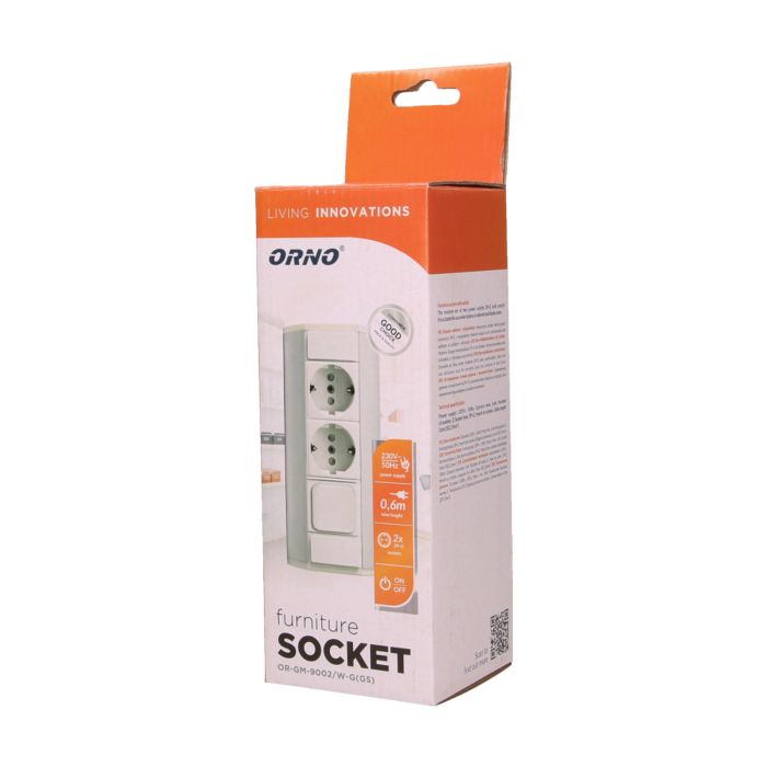 141188 - Furniture socket with switch, silver-white, Schuko A set of three network sockets with grounding and current circuit's diaphragms with a switch, ideal for mounting in cabinets, display cases and display cabinets.