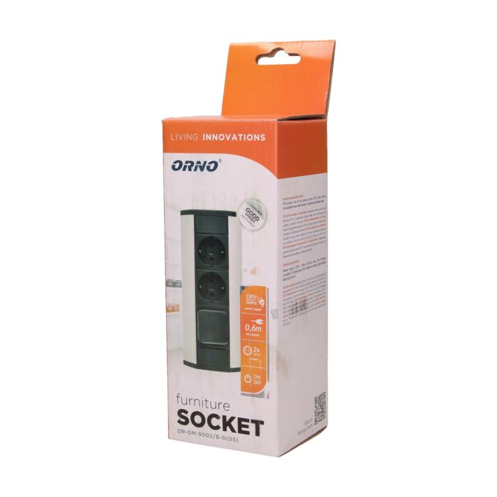 141187 - Furniture socket with switch, silver-black, Schuko A set of three network sockets with grounding and current circuit's diaphragms with a switch, ideal for mounting in cabinets, display cases and display cabinets.