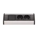 141187 - Furniture socket with switch, silver-black, Schuko A set of three network sockets with grounding and current circuit's diaphragms with a switch, ideal for mounting in cabinets, display cases and display cabinets.
